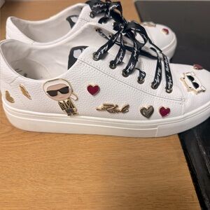 Karl Lagerfeld White Sneakers with Black Laces and Charms